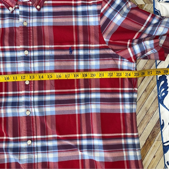 RALPH LAUREN Classic Fit Short Sleeve Button Down Cotton Red Blue Plaid XL - Picture 8 of 9